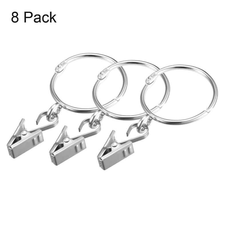 8 Pack Curtain Clips Rings Drapery Shower Ring w Clips 1.93" Interior Dia Silver