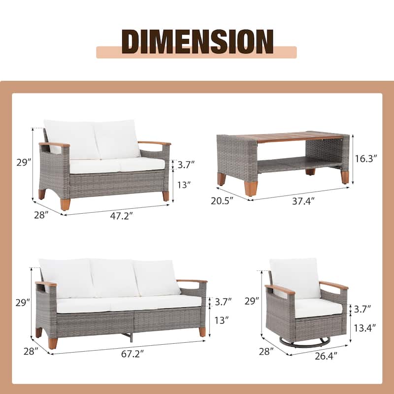 Outdoor 5-piece sofa set with swivel chair