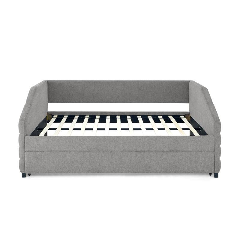 Full Size Linen Fabric Upholstered Daybed with Trundle Bed - Practical & Chic