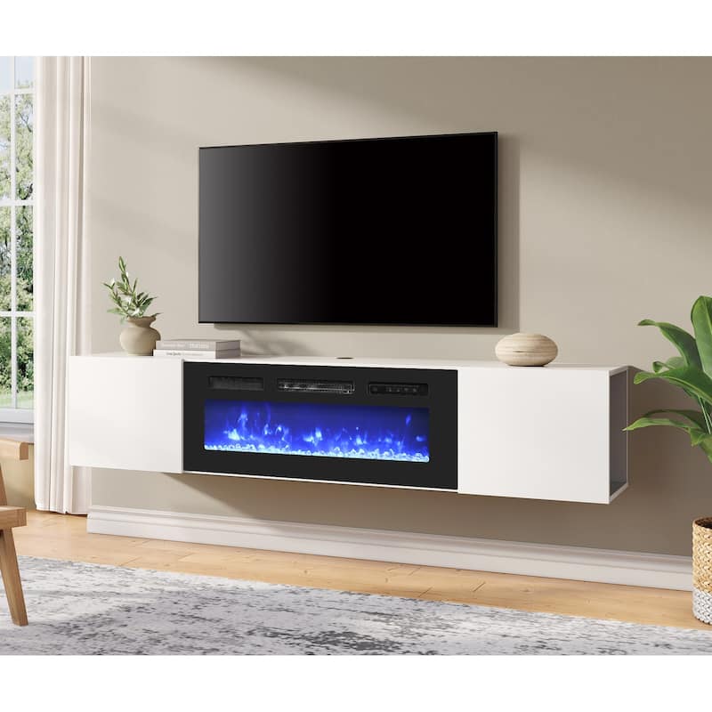 Fireplace TV Shelf Cabinet for Living Room - 70 inch - White