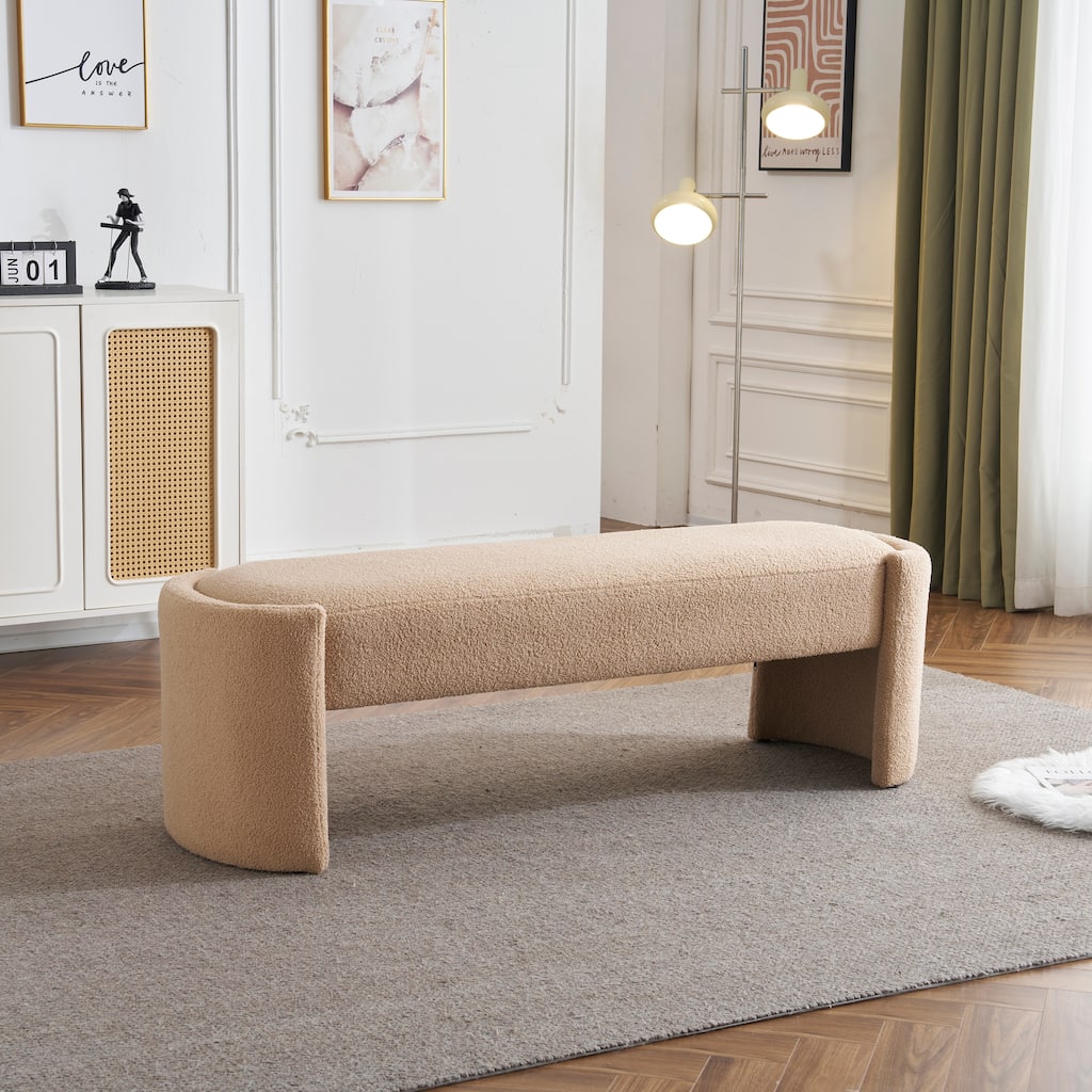 Elegant and Simple Long - shaped Ottoman Bench, Light Camel