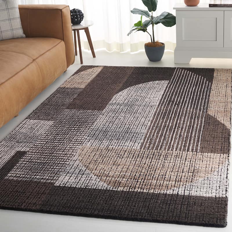 SAFAVIEH Handmade Fifth Avenue Mitko Mid-Century Modern New Zealand - 5' x 8' - Black/Grey - Rectangle