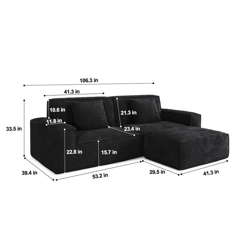 Anmytek Plush Modern Large Striped Fabric Vacuum Compressed Full Sponge High Rebound No-Assembly Sofa with Foot Pedal Black