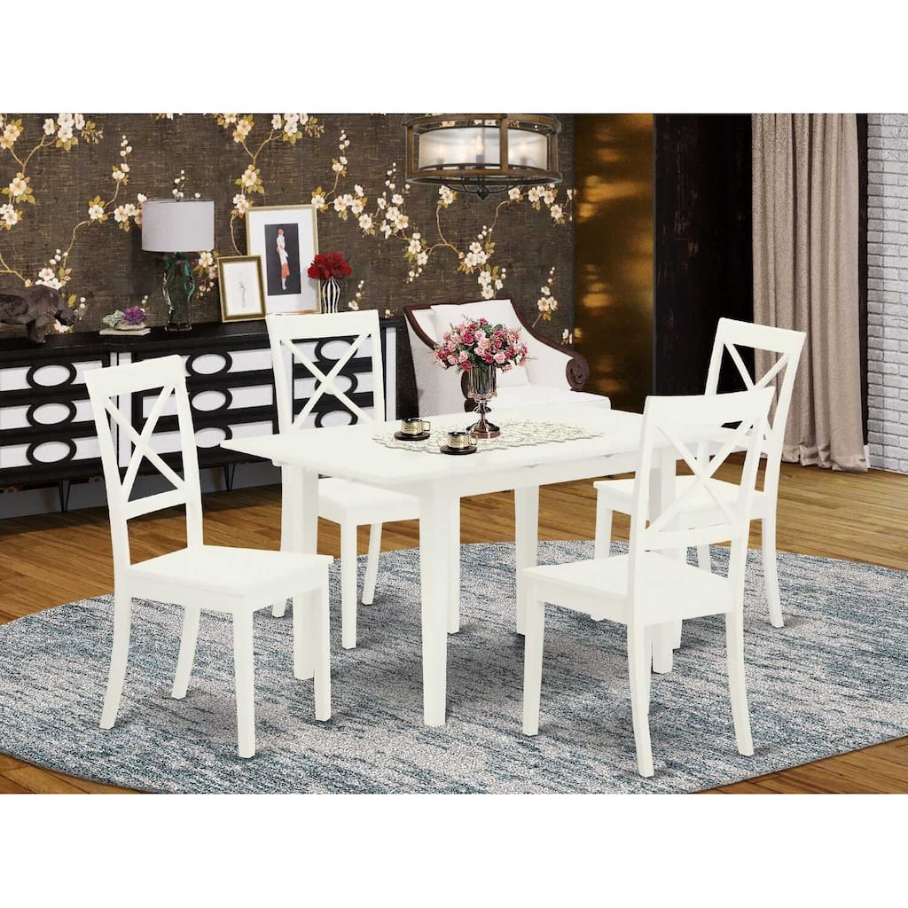 HomeStock 5-Pc Buttermilk and Cherry Solid Wood Top - Rectangular Dining Room Set with Butterfly Leaf - Seats 4
