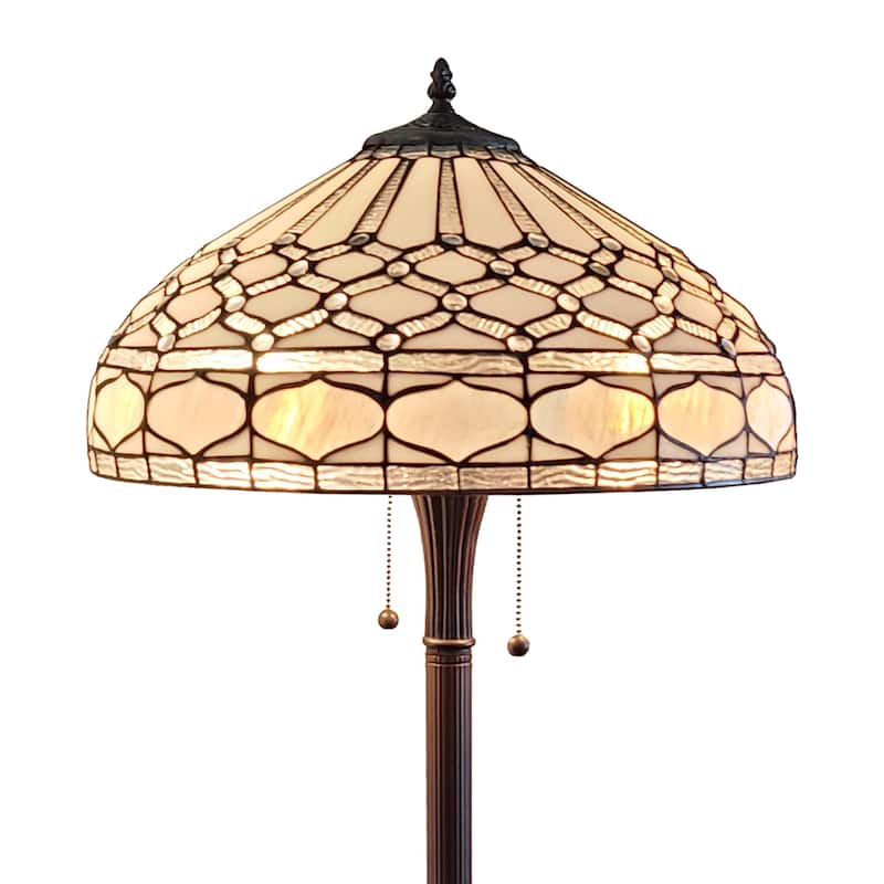Tiffany Style Floor Lamp Standing 60" Tall Stained Glass White Mahogany Bedroom Reading Gift Amora Lighting