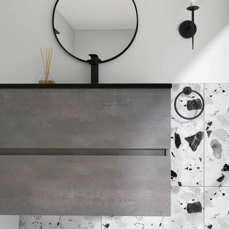 24 in./30 in./36 in. Wall-Mounted 2-drawer Bathroom Vanity Set in Cement Grey with Integrated Solid Surface Sink