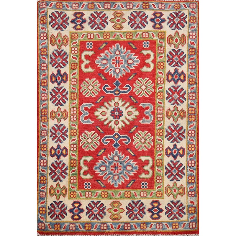 Traditional Geometric Red Kazak Foyer Rug Handmade Wool Carpet - 2'0" x 3'0"