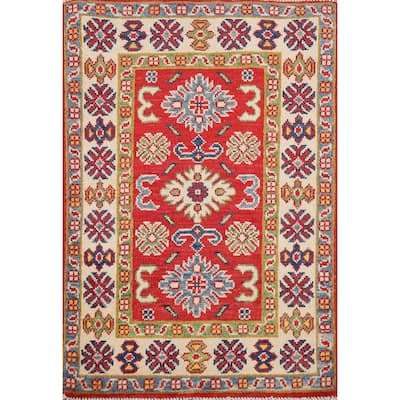 Traditional Geometric Red Kazak Foyer Rug Handmade Wool Carpet - 2'0" x 3'0"