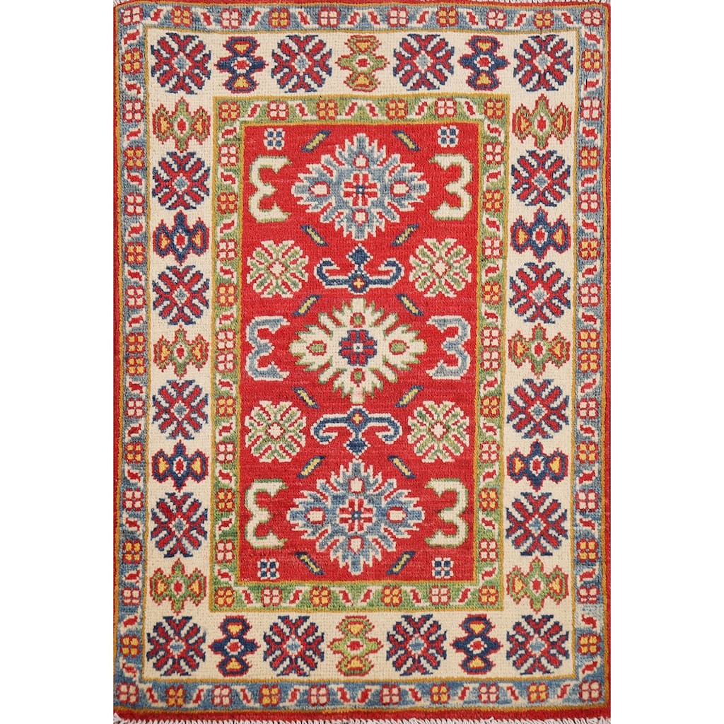 Traditional Geometric Red Kazak Foyer Rug Handmade Wool Carpet - 2'0" x 3'0"