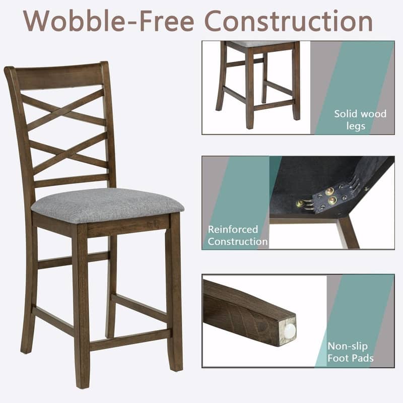 Wooden Counter Height Dining Chairs Set of 4, Upholstered Kitchen Chairs with Padded Seat, Counter Height Seating