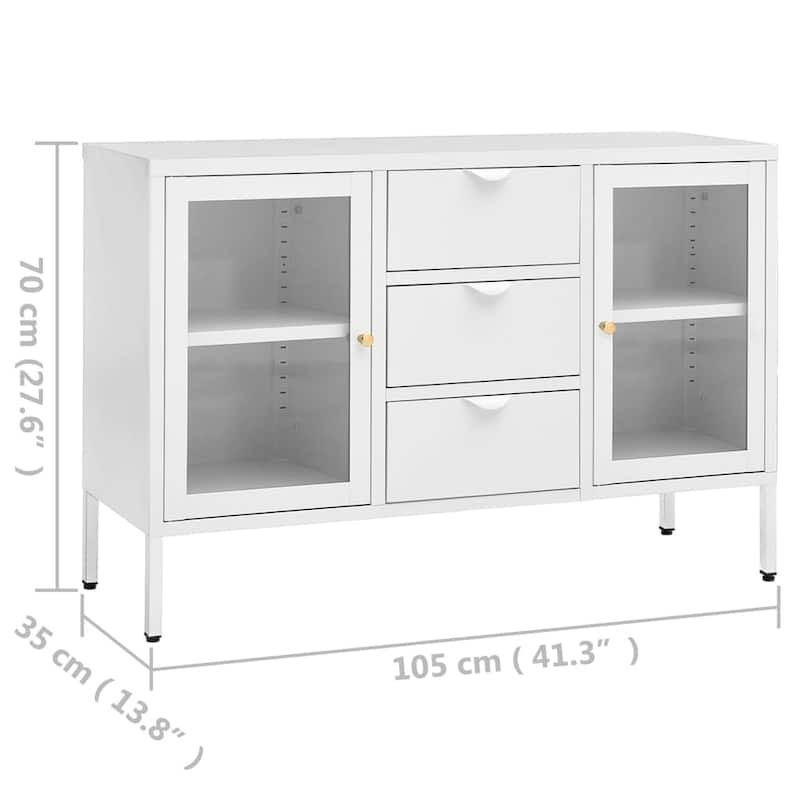 vidaXL Sideboard White 41.3"x13.8"x27.6" Steel and Tempered Glass
