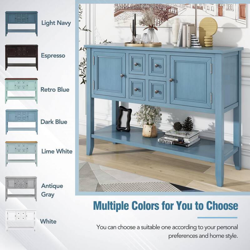 Cambridge Series Ample Storage Vintage Console Table with Four Small Drawers and Bottom Shelf for Living Rooms and Kitchens