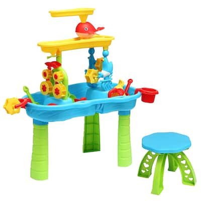 Trimate Toddler Sensory Sand and Water 3 Tier Table with chair | Indoor & Outdoor Water and Sand Toy and Play Table for Kids