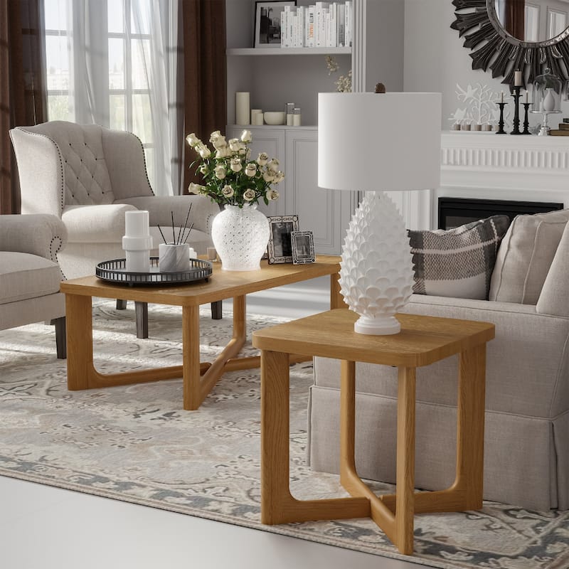 24-inch Solid Wood Square End Table with Modern Cross Leg Design - 24” x 24” x 24”