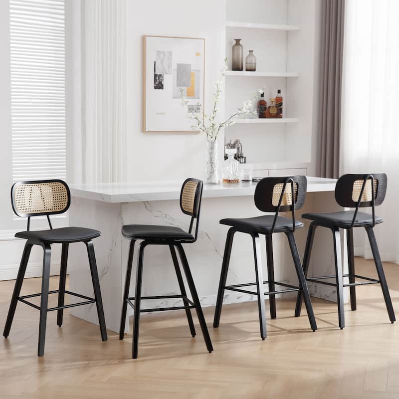 26-inch Wood Counter Height Bar Stools with Rattan Back