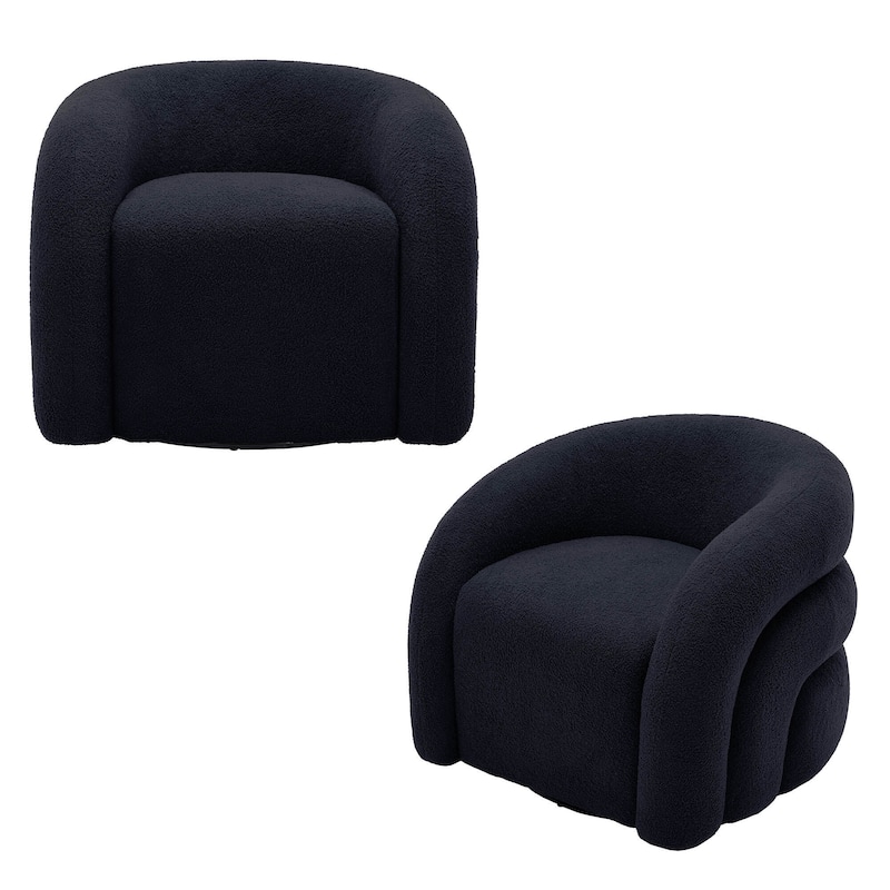 Boucle Swivel Accent Chair Round Barrel Armchair Set of 2