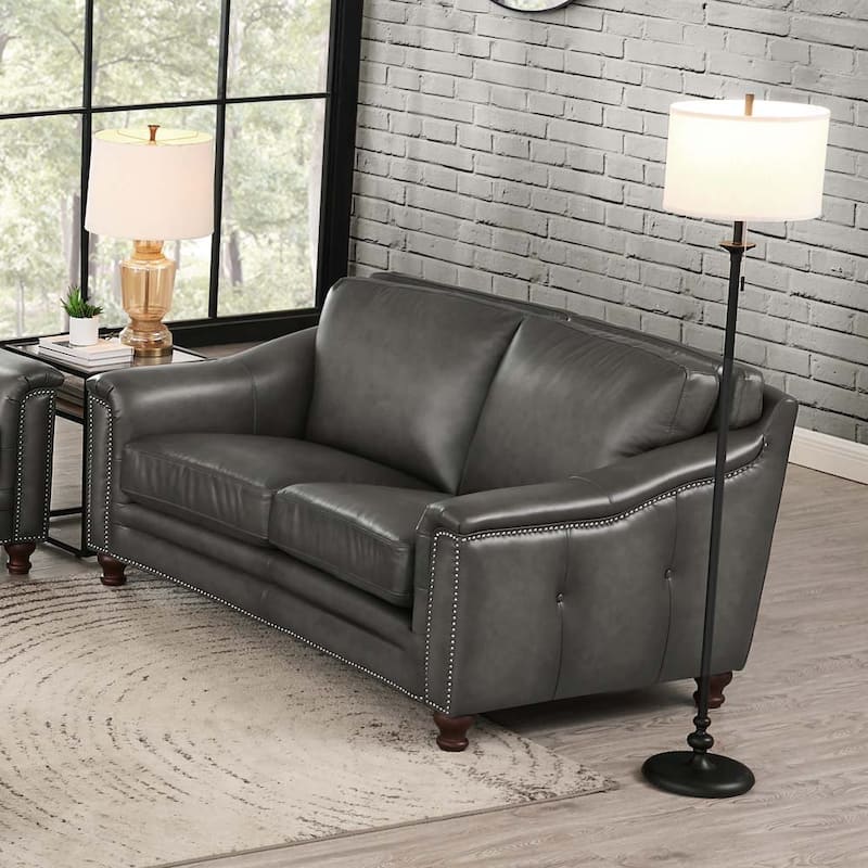 Hydeline Belfast Top Grain Leather Loveseat, Feather, Memory Foam and Springs