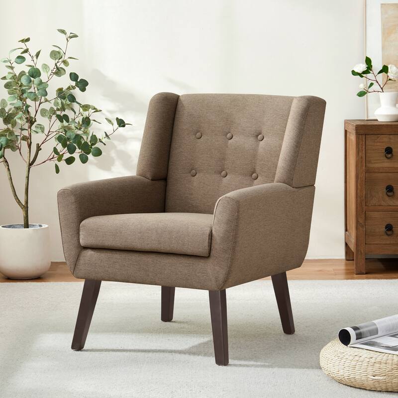 HUIMO Modern Linen Upholstered Armchair Tufted Accent Chair - Brown