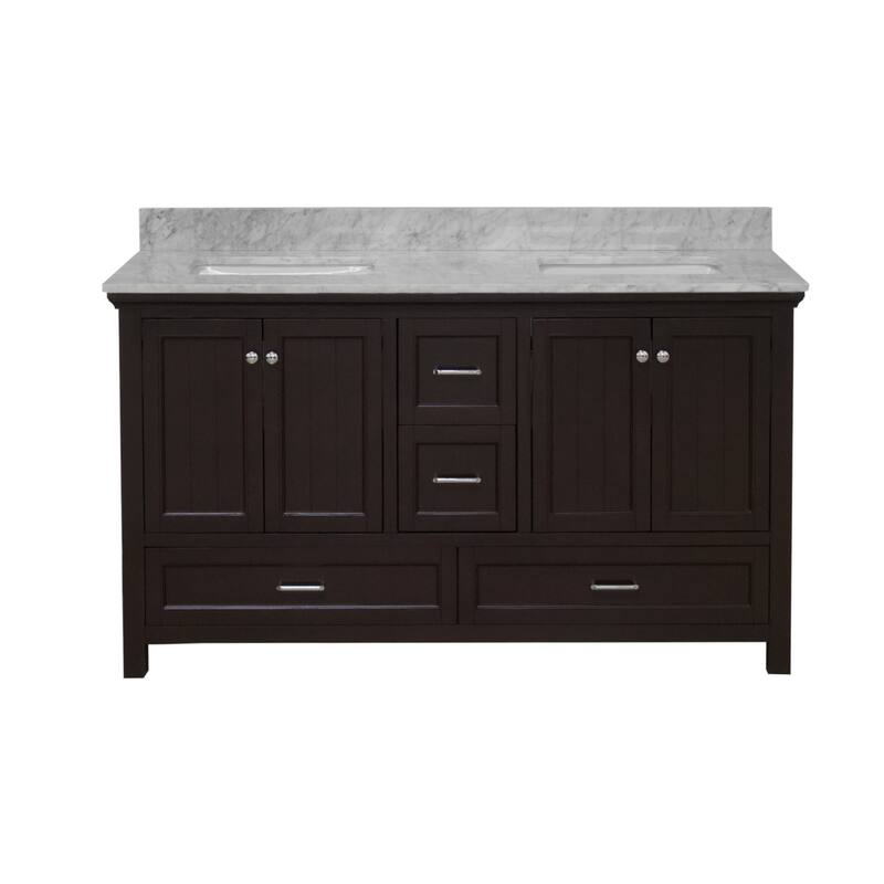 KitchenBathCollection Paige 60" Double Bathroom Vanity with Carrara Marble Top