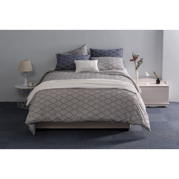 Cotton Duvet Cover Set- Woven Chevron and Diamond Textured. Opens flyout.