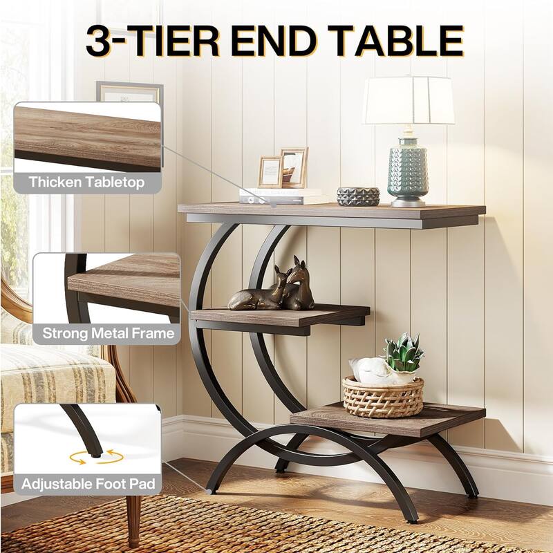 Industrial 3-Tier Small Side Table for Couch