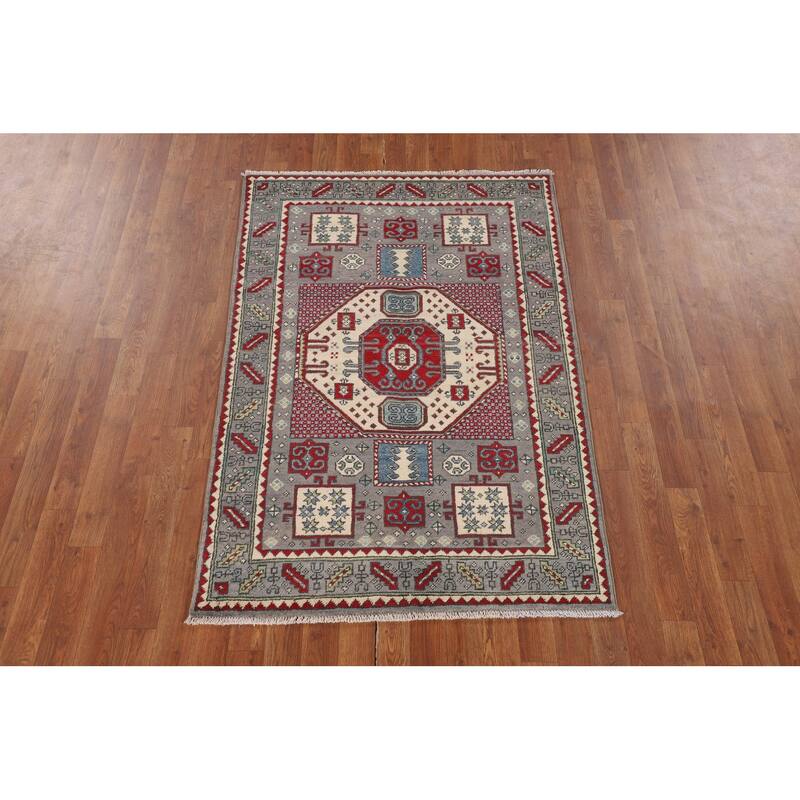 Geometric Kazak Accent Rug Handmade Bedroom Wool Carpet - 3'6" x 5'2"