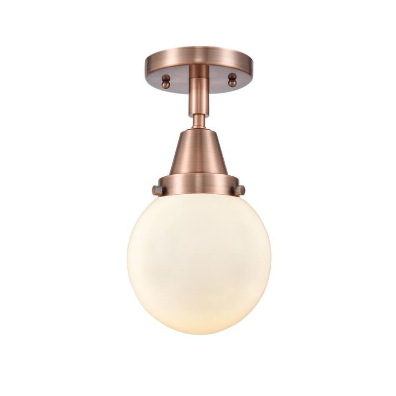 Innovations Lighting 447-1C-11-6 Beacon Flush Mount Beacon 6" Wide - Antique Copper / Matte White