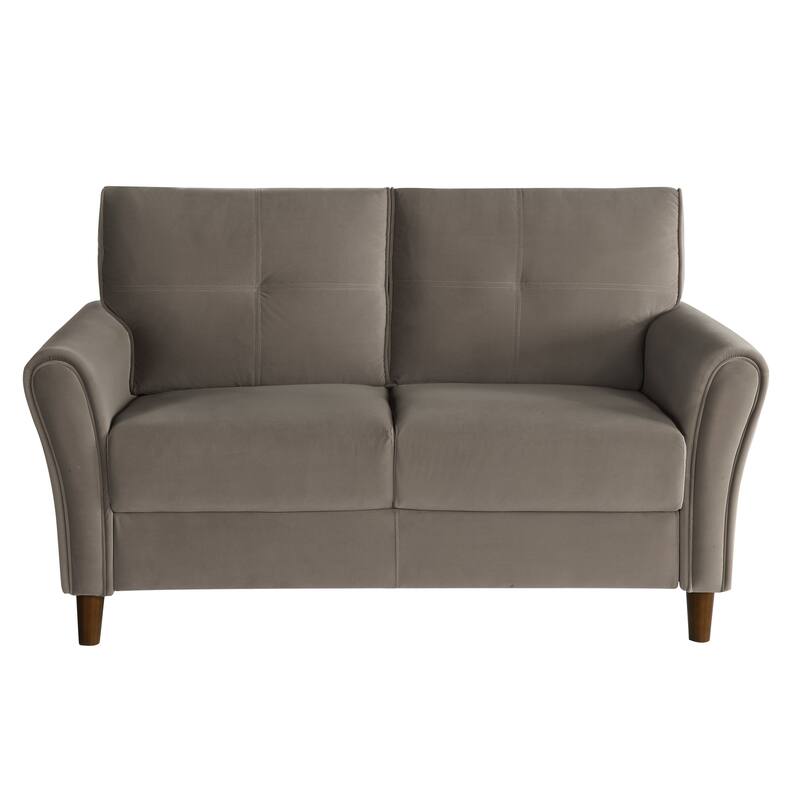 Brown Velvet Upholstery 1Pc Comfort Loveseat Plush Seatbacks Tufted Detail Solid Wood Frame Modern Living Room Furniture - Brown