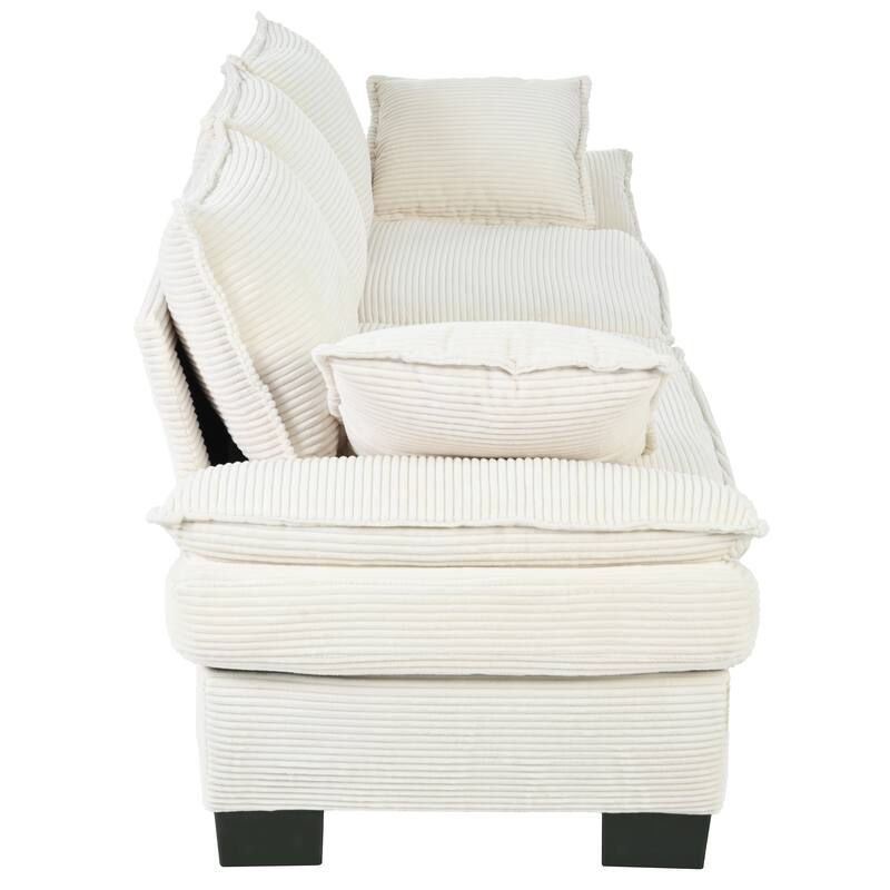 Corduroy Fabric Curved Sofa with Pillows and Removable Cushion Cover