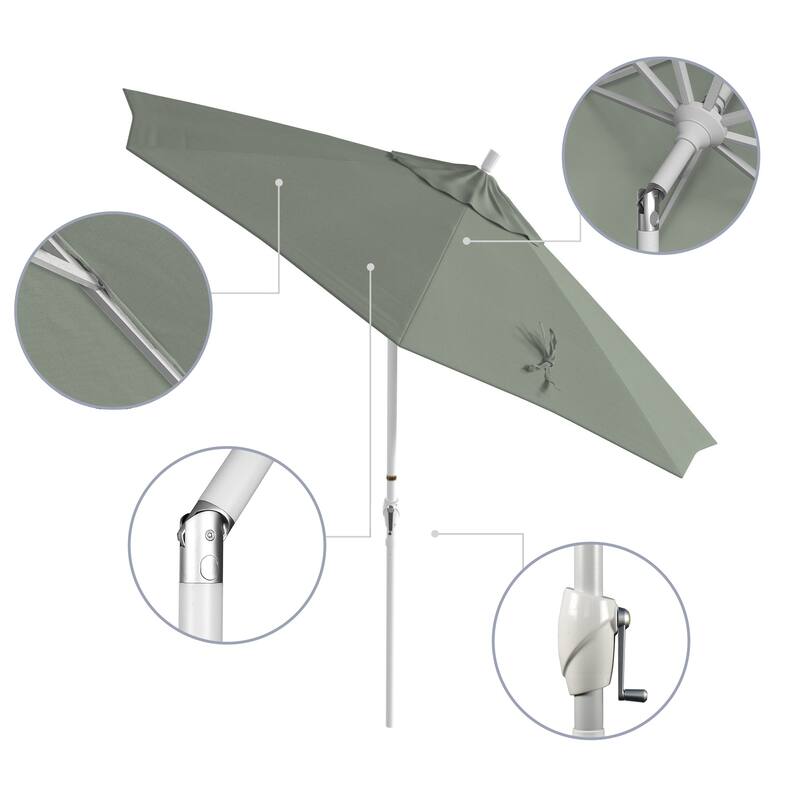 California Umbrella 9' Round Crank Lift Push Button Tilt White Aluminum Patio Umbrella Sunbrella - Spa