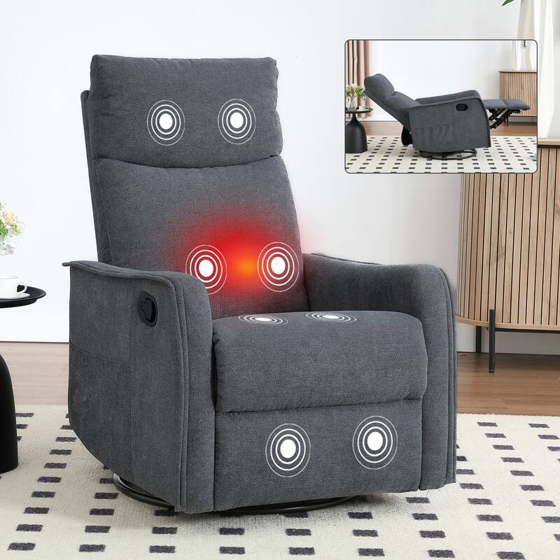 Heat Massage Manual Recliner Chair with Rocker and Swivel in Fabric for Living Room