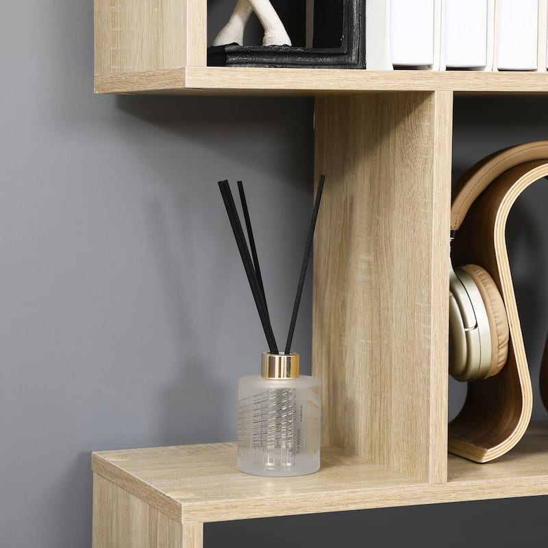 Bookcase 6-Shelves S-Shaped Bookshelf Wooden Storage Display Stand Shelf