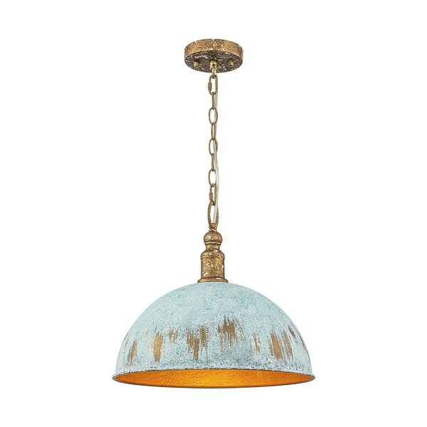 絶妙なデザイン Teal Distressed Vintage Modern 1-Light Dome Kitchen Pendant その他