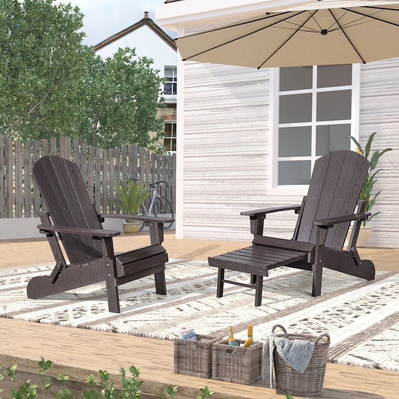 Hurley Folding Poly Adirondack Chair with Pull-out Ottoman (Set of 2) - Espresso