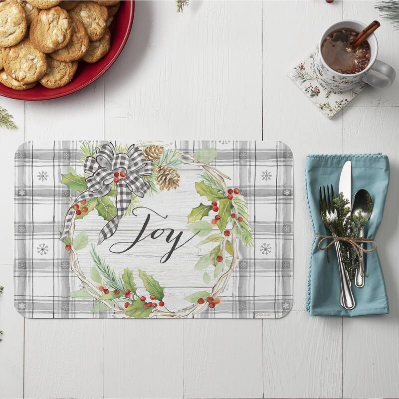 Reversible Wipe-clean Counterart Placemats Set of 4 - Holiday Gingham
