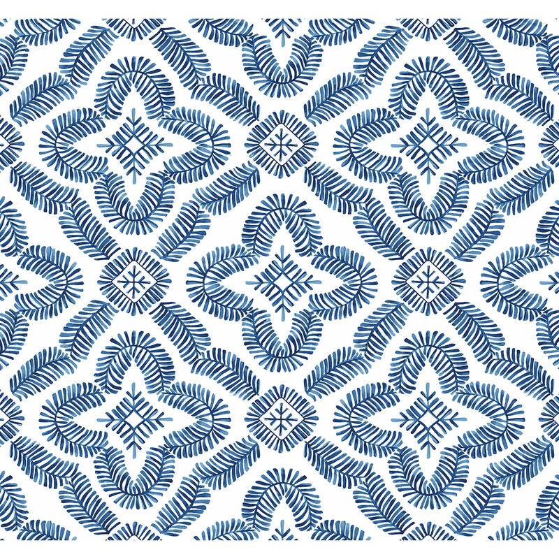 Seabrook Designs Talia Botanical Medallion Unpasted Wallpaper - 27 in W x 27 ft. L - Cottage Blue
