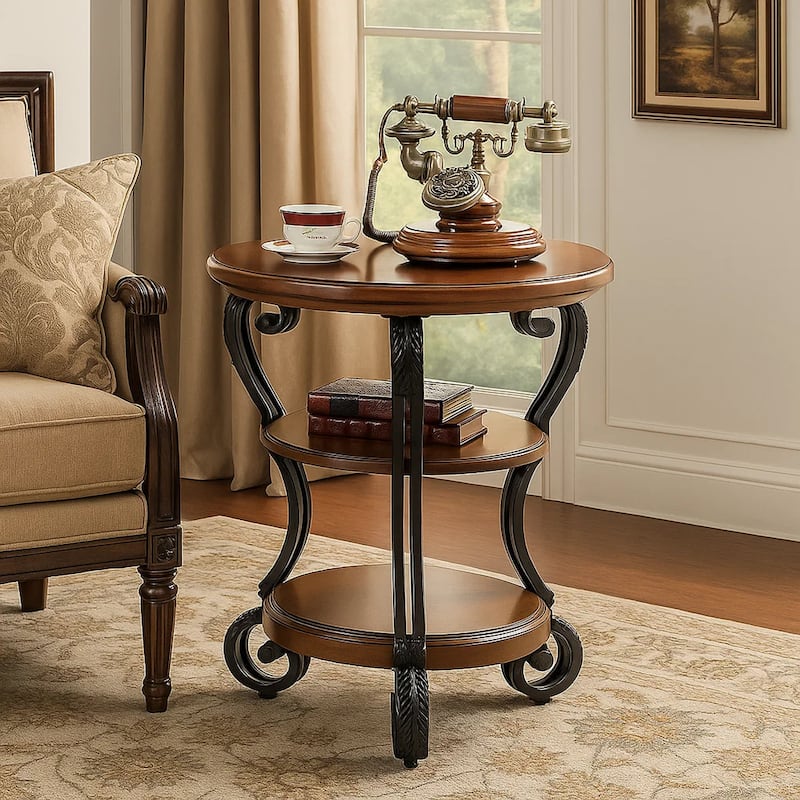 May Transitional Style Side Table - Brown Cherry