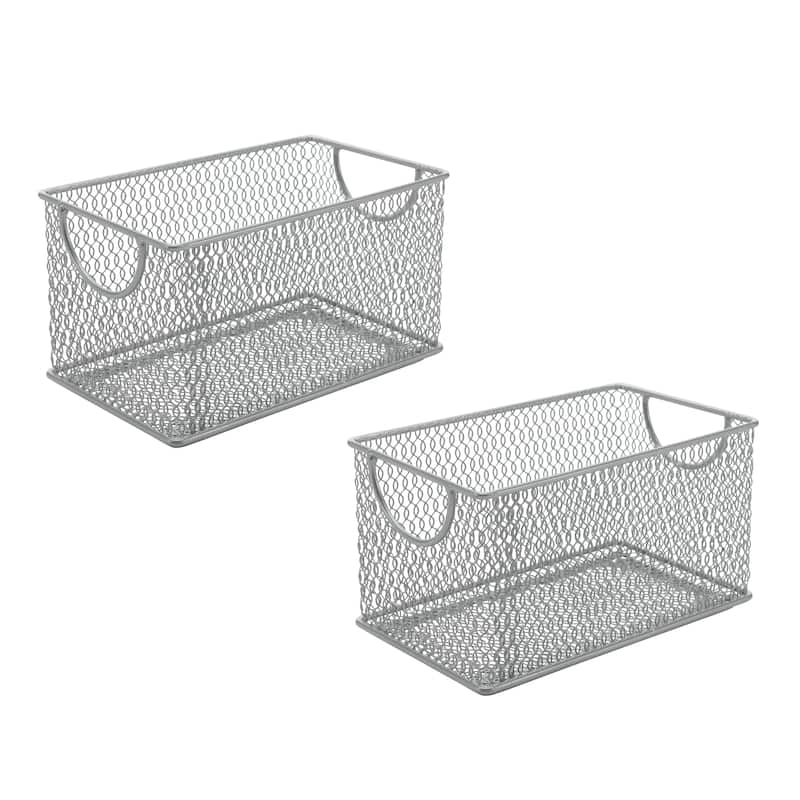 Household Wire Mesh Open Bin Shelf Storage Basket Organizer