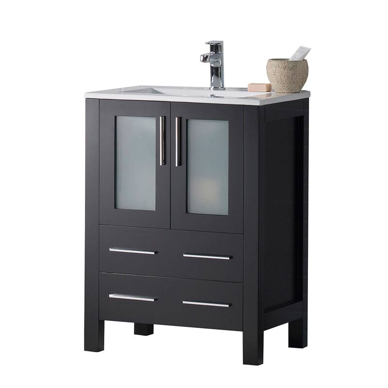 Blossom Solid Wood Double Bathroom Vanity w/ Ceramic Sink & Base - 24 Inch - Espresso