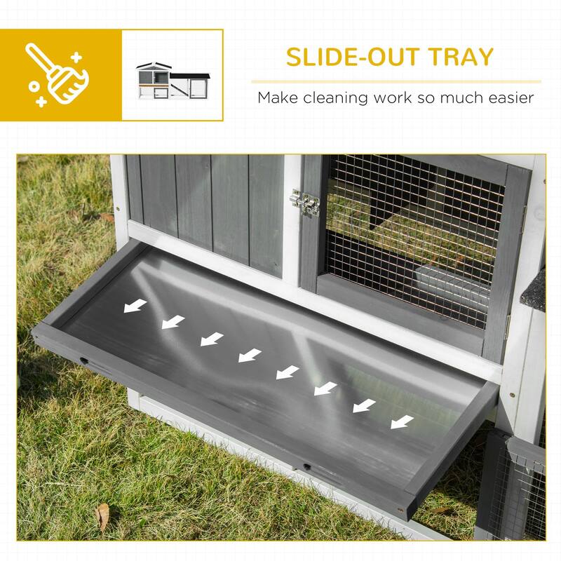 PawHut 69" Rabbit Hutch, Wooden Bunny Hutch, Guinea Pig Cage, Small Animal Enclosure with Run Area, Removable Tray