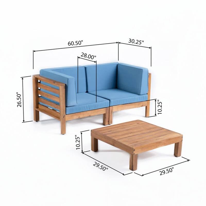 Outdoor 3PC LOVE SEAT SET WITH COFFEE TABLE, BLUE