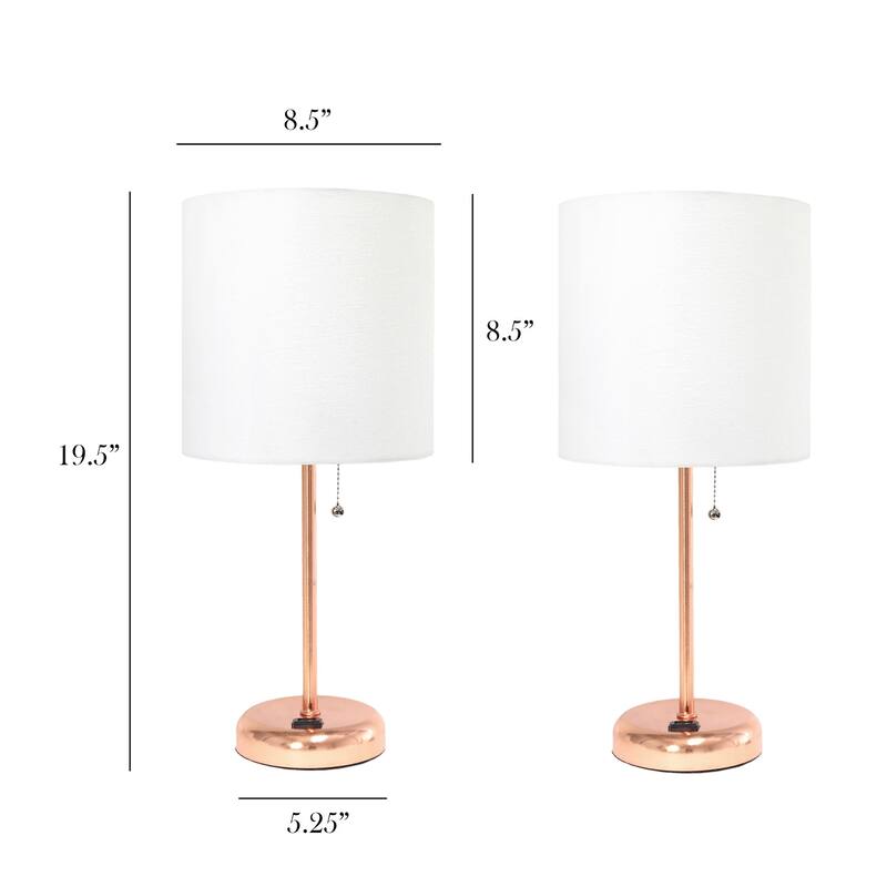 19.5 in. Rose Gold Finish Table Lamp with White Shade, Desk Lamp for Writing and Computer Desks, Set of 2