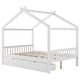 preview thumbnail 8 of 15, Full Size House Platform Bed with 2 Drawers,Headboard and Footboard, Roof Design, White