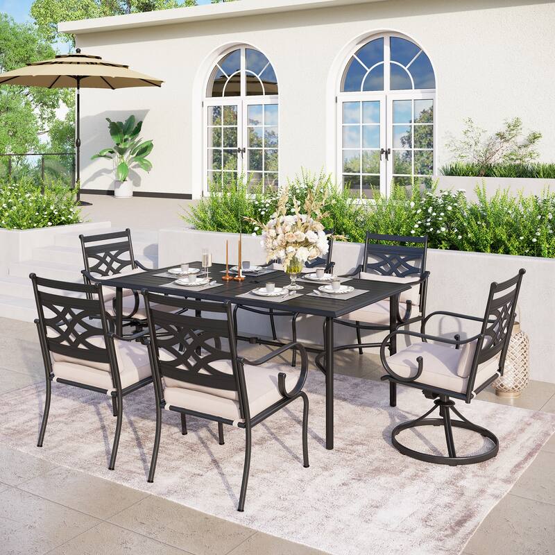 MAISON ARTS 7-piece Patio Dining Set, 6 Metal Patio Dining Chairs and 1 Metal Dining Table - Mix Chairs
