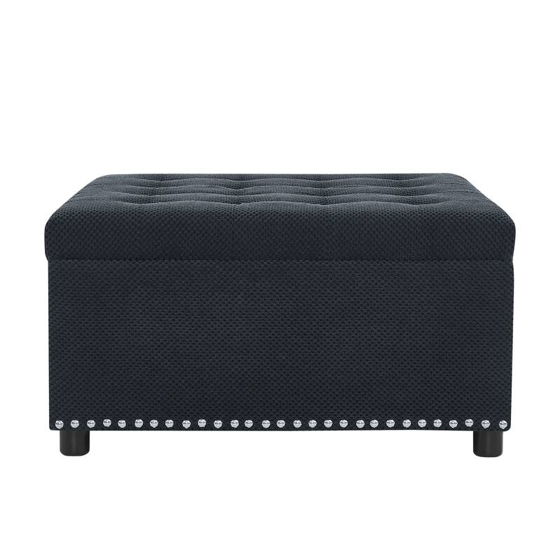 Square Tufted Upholstered Storage Ottoman with Nailhead Trim