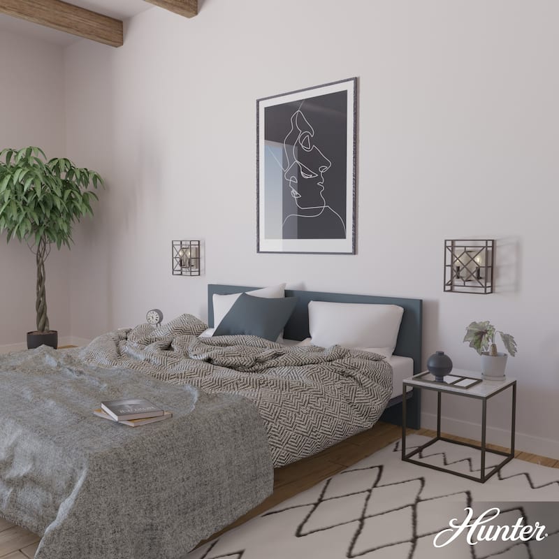 Hunter Langwood 2-Light Wall Sconce - Modern Farmhouse, Shabby Chic - Damp Rated - Bathroom, Laundry
