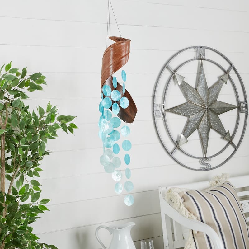 Teal Shell Spiral Waterfall Windchime - 5 x 5 x 32