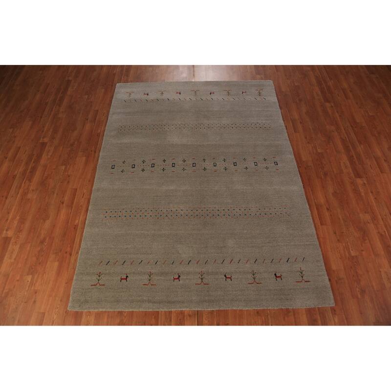 Tribal Gabbeh Oriental Rug Hand-Knotted Multi-Color Wool Carpet - 5'9" x 8'0"