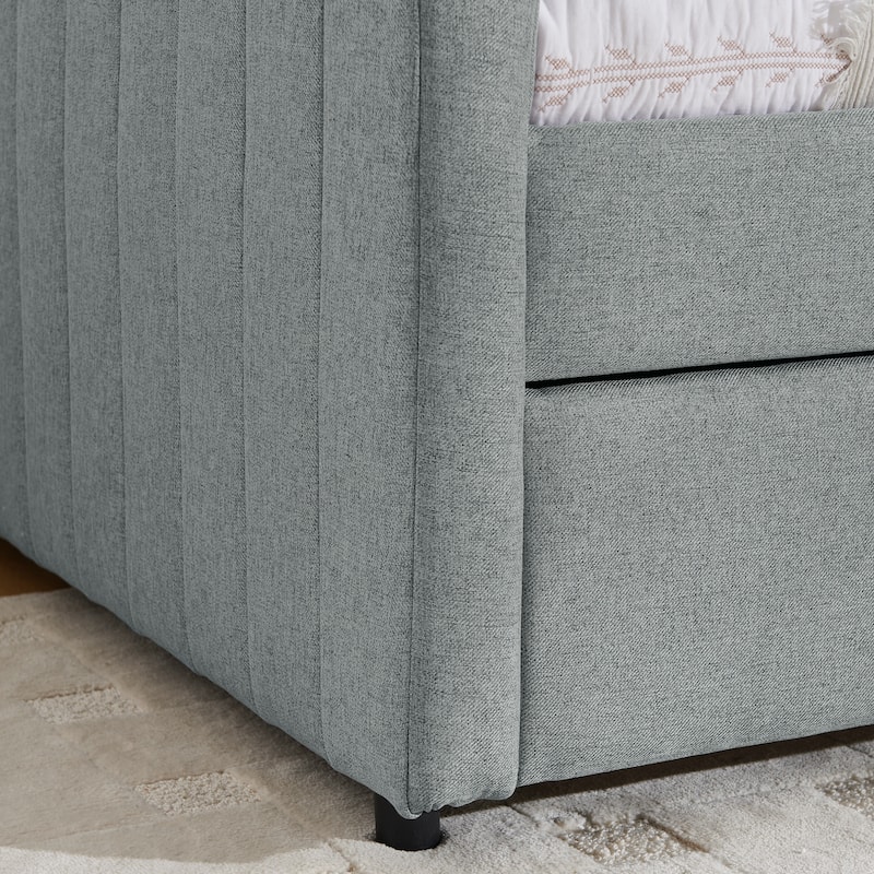 Twin Size Daybed Vertical Stripes Upholstered Sofa Bed with Trundle