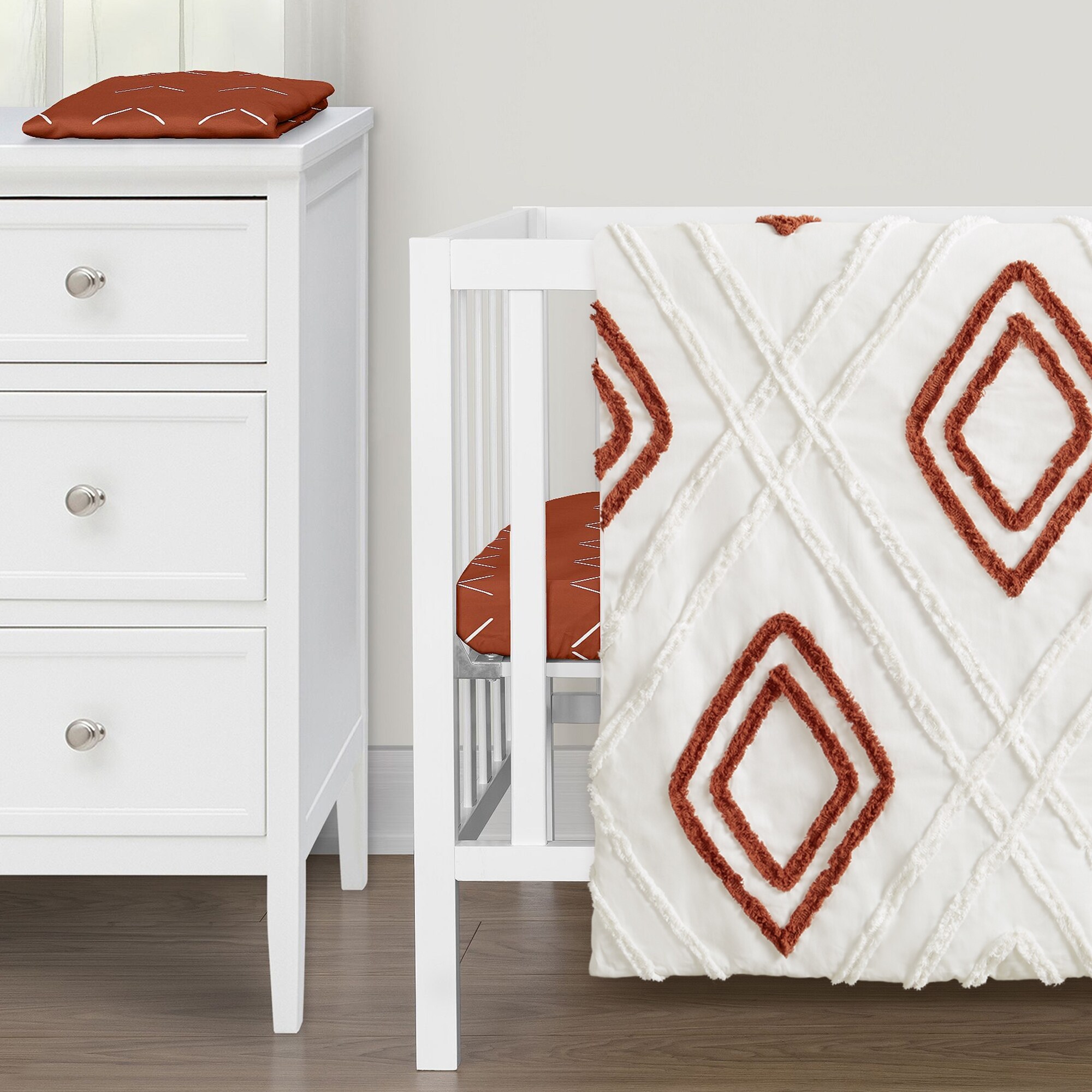 Sweet Jojo Designs Rust Orange Boho Arrow Boy Girl 3pc Mini Crib Bedding Set Ivory Modern Bohemian Gender Neutral Shabby Chic Bed Bath Beyond 37970968